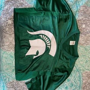 PINK, MSU cropped jersey, Green and White, Size Medium